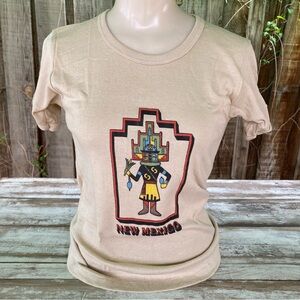 Vintage 70’s New Mexico t-shirt, Small, Cream color, kachina doll